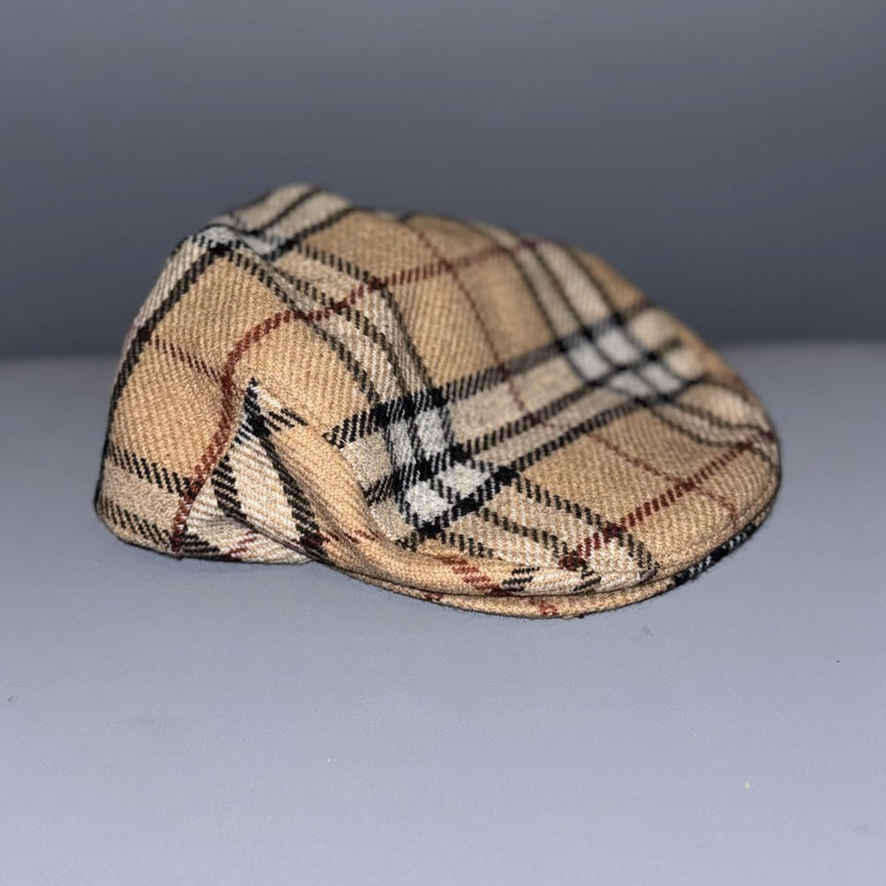 John Hanly Tan Nova Check Pattern Flat Button Hat